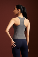 Back view of the Shadow fitted tank top for activewear styling