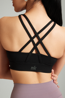 Black LevelUp front-zip sports bra designed for easy wear and medium to high-impact activities