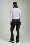 Black OnTheGo flare pants for women featuring soft stretch fabric and wide-leg comfort