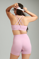 Bubblegum padded sports bra featuring breathable stretch fabric and a supportive fit