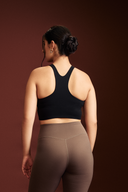 Front view of the Black cropped tank top for fitness and training