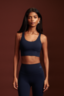 Ink Blue Cross-Back Sports Bra designed for comfort, support, and everyday training