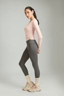 Mile Collective ash grey gym leggings, full-length front view showing high-rise waistband