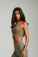 Mocha cropped tank top with a fitted design for women's activewear