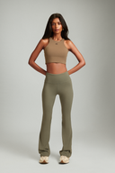 Olive OnTheGo flare yoga pants designed for comfort, flexibility, and everyday wear