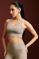 Rhino Gray cross back bra designed for comfort, support, and everyday workouts