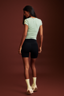 Women wearing Black OnTheGo gym shorts with a supportive and comfortable fit
